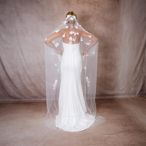 Floral Veil, Ivory Lace Wedding Veil, Fingertip, Chapel and Cathedral image 9