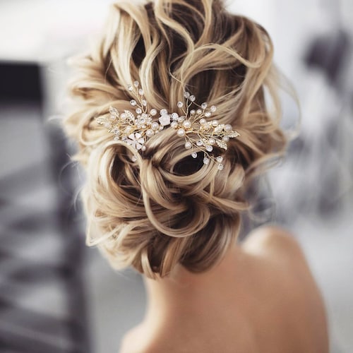 Untamed Petals Pearl and Gemstone Decorative Wedding Bridal Hair Comb Untamed Petals Pearl and Gemstone Decorative Wedding Bridal  main image 4