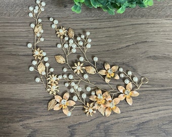 Bridal hair piece Floral Bridal hair vine Gold Wedding hair accessories Wedding hair piece Gold Bridal Hair Accessories Gold Hair vine