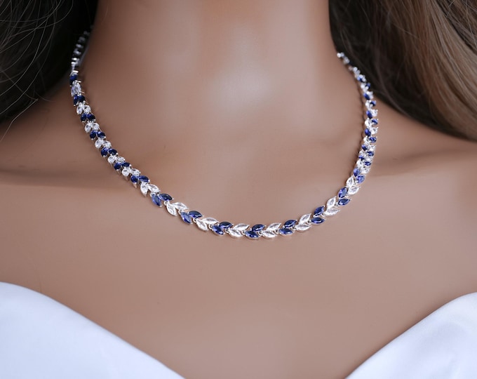 Bridal Necklace Sapphire Necklace Set Wedding Earrings Blue Sapphire W Earrings Bridal Jewelry MOB MOG Earrings Crystal Necklace