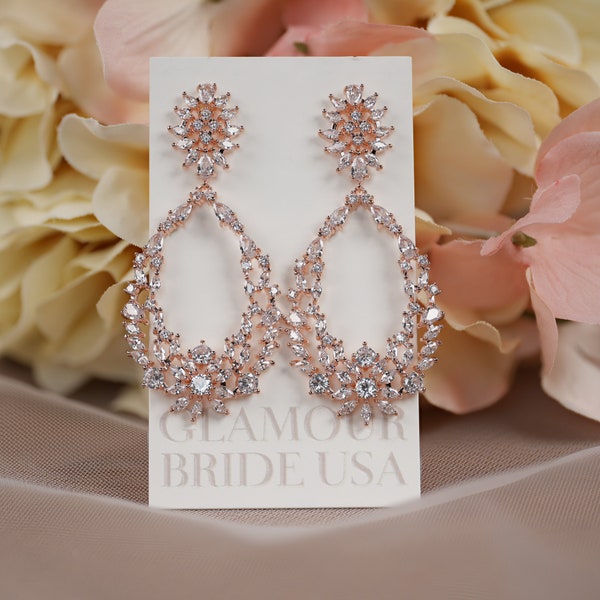 Crystal Hoop Earrings Statement Wedding Earrings Crystal Wedding Jewelry Crystal Long Earrings Gold Bridal Jewelry Silver bridal earrings