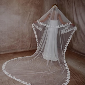 Wedding Veil with Blusher Lace Veil Cathedral Veil with comb Lace Veil for Bride Cathedral Lace Veil with blusher Lace Fingertip Veil