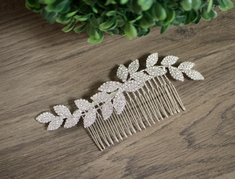 Leaf Bridal Hair Piece Crystal Bridal Hair Accessories Silver Etsy