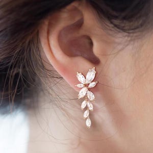 Crystal Bridal Earrings Drop Earrings Rose Gold Wedding Jewelry Crystal leaf Earrings Gold Bridal Jewelry Silver bridal earrings