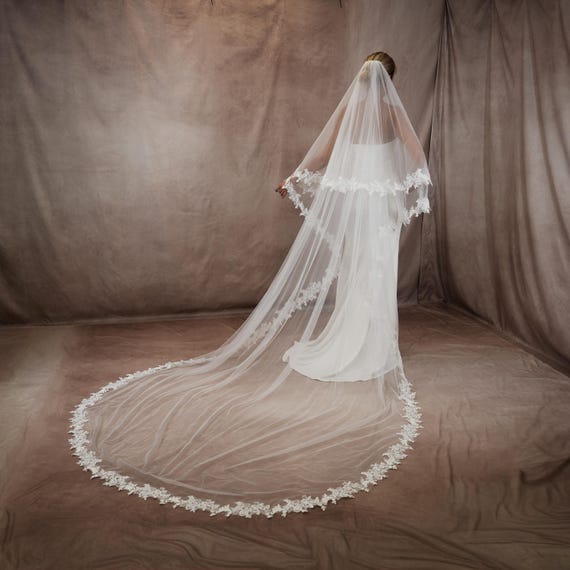 Wedding Veil With Blusher Floral Veil With Comb Pearl Veil  display picture 1