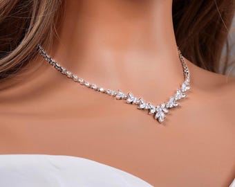 Wedding Necklace Set, Silver Bridal Jewelry with Earrings