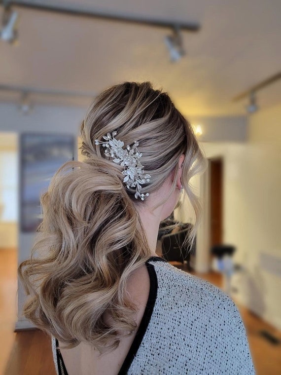 Pieza de pelo Floral, peineta de plata para novia, peineta para boda,  accesorios para el cabello de boda, peineta para novia de oro rosa, pinza  para el pelo para novia 