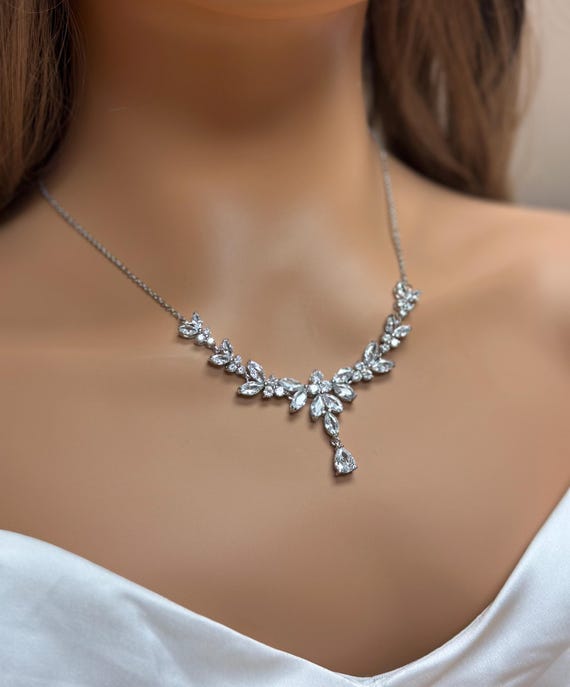Set Gioielli Da Sposa In Argento Con Strass - 4 Pezzi (Corona, Collana, Orecchini), Per Matrimoni Ed Eventi Eleganti - Foto 2