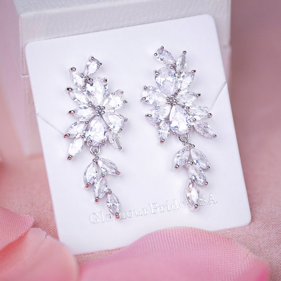 Crystal leaf earrings clearance