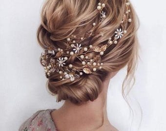 Bridal hair piece Bridal hair vine Gold Wedding hair accessories Wedding hair piece Gold Bridal Hair Accessories Gold Hair vine
