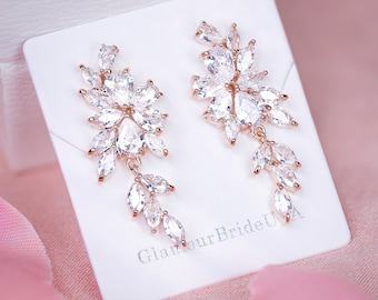 Crystal Bridal Earrings Drop Earrings  Crystal Earrings Crystal Tea drop Earrings Rose Gold Bridal Jewelry Silver bridal earrings