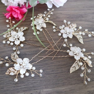 GlamourBrideUSA Wedding Hair Accessory Floral Bridal Hair Accessory Bridal Hair Pins Floral Bridal Hair Piece Bridal Hair Jewelry Bridesmaids Hair Pins