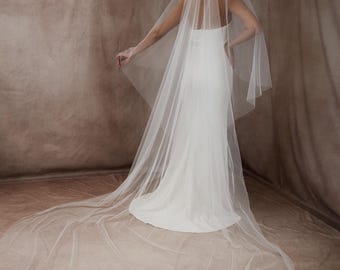 Simple Veil with Blusher Soft French Tulle Veil with comb Two Layer Veil Illusion Veil Raw Cut Plain Cut Edge Soft Blusher Veil Cathedral