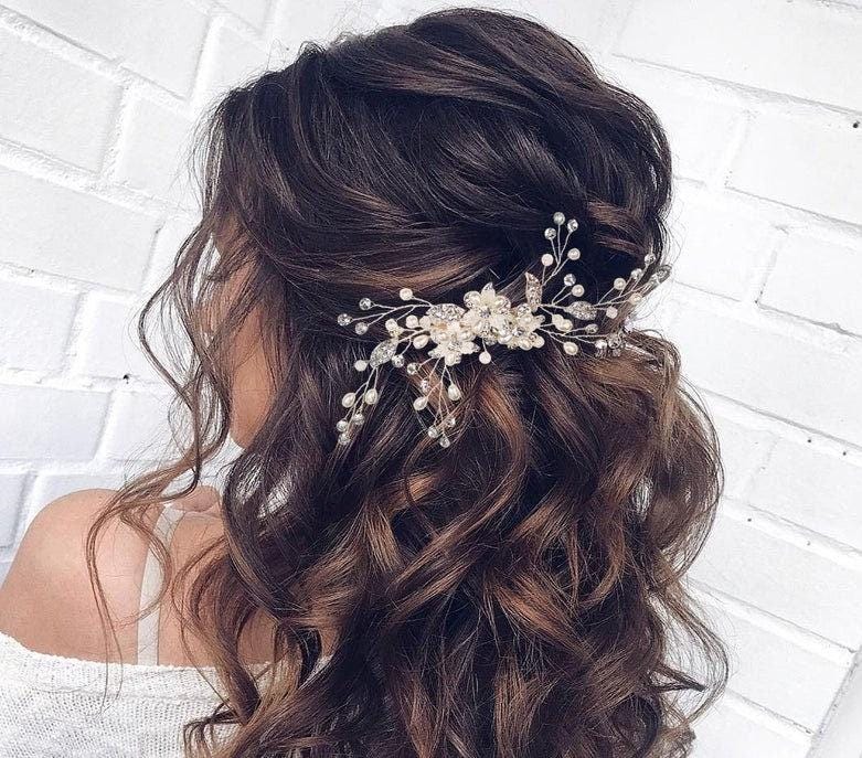 Floral Bridal Hair piece Crystal Bridal Hair Comb Pearl Bridal Hair Accessory Pearl Hair Comb Bridal Hair Piece Wedding Hair Accessory