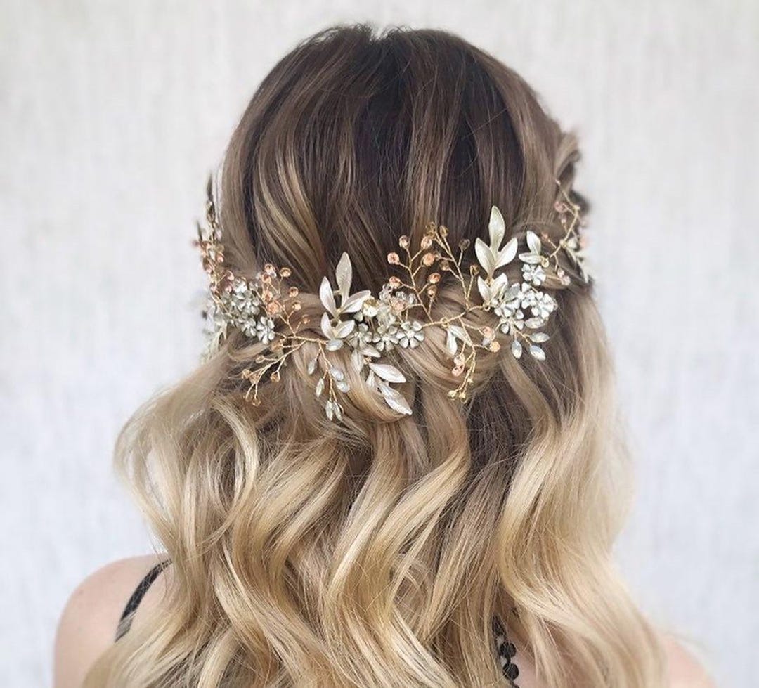 Symphony Bridal Rose Gold Hair Vine Rose Gold Hair Vine for Brides. Floral Headband Rose Gold  main image 3
