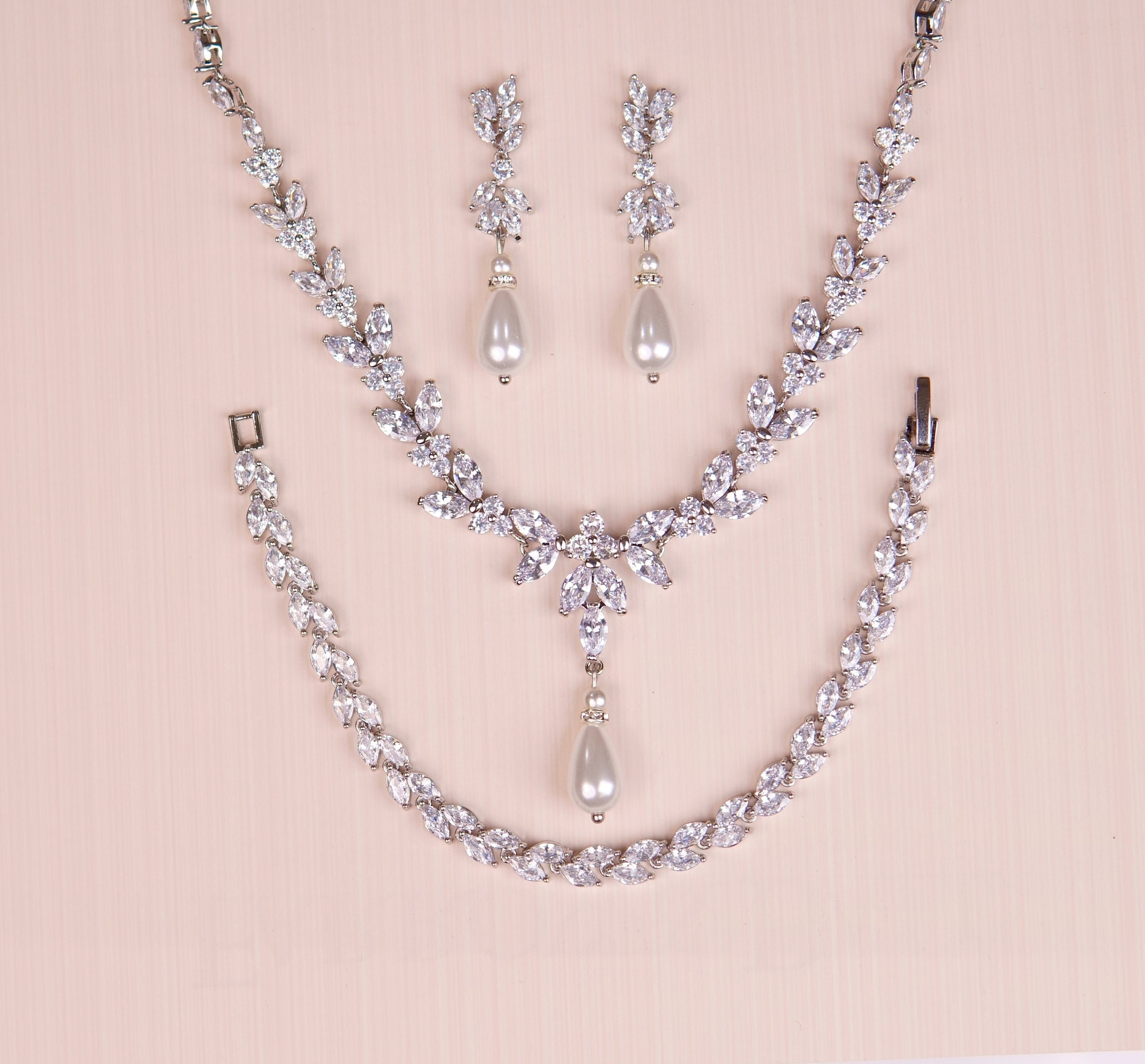 Perlen Braut Halskette Set Perlen Hochzeit Schmuck Roségold Perlen Halskette Perlen Braut Halskette Set Perlen Brautjungfern SchmuckSet