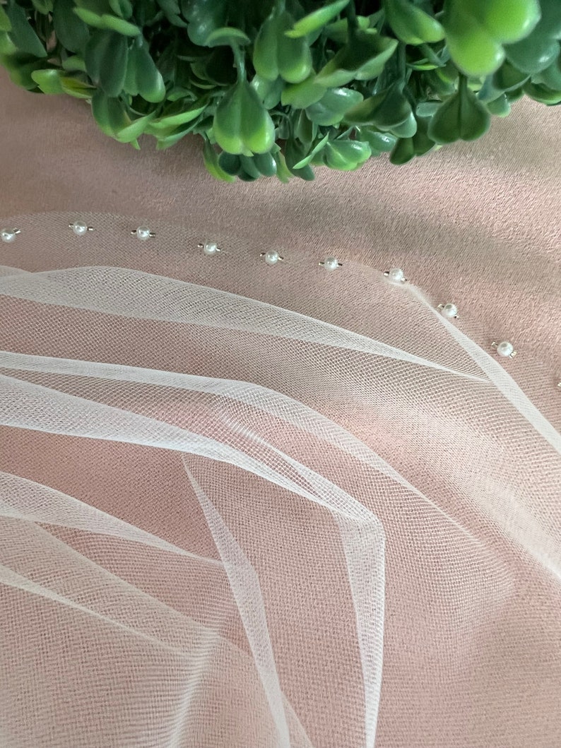 Pearl Bridal Veil White Veil With Comb Beaded Wedding Veil Etsy
