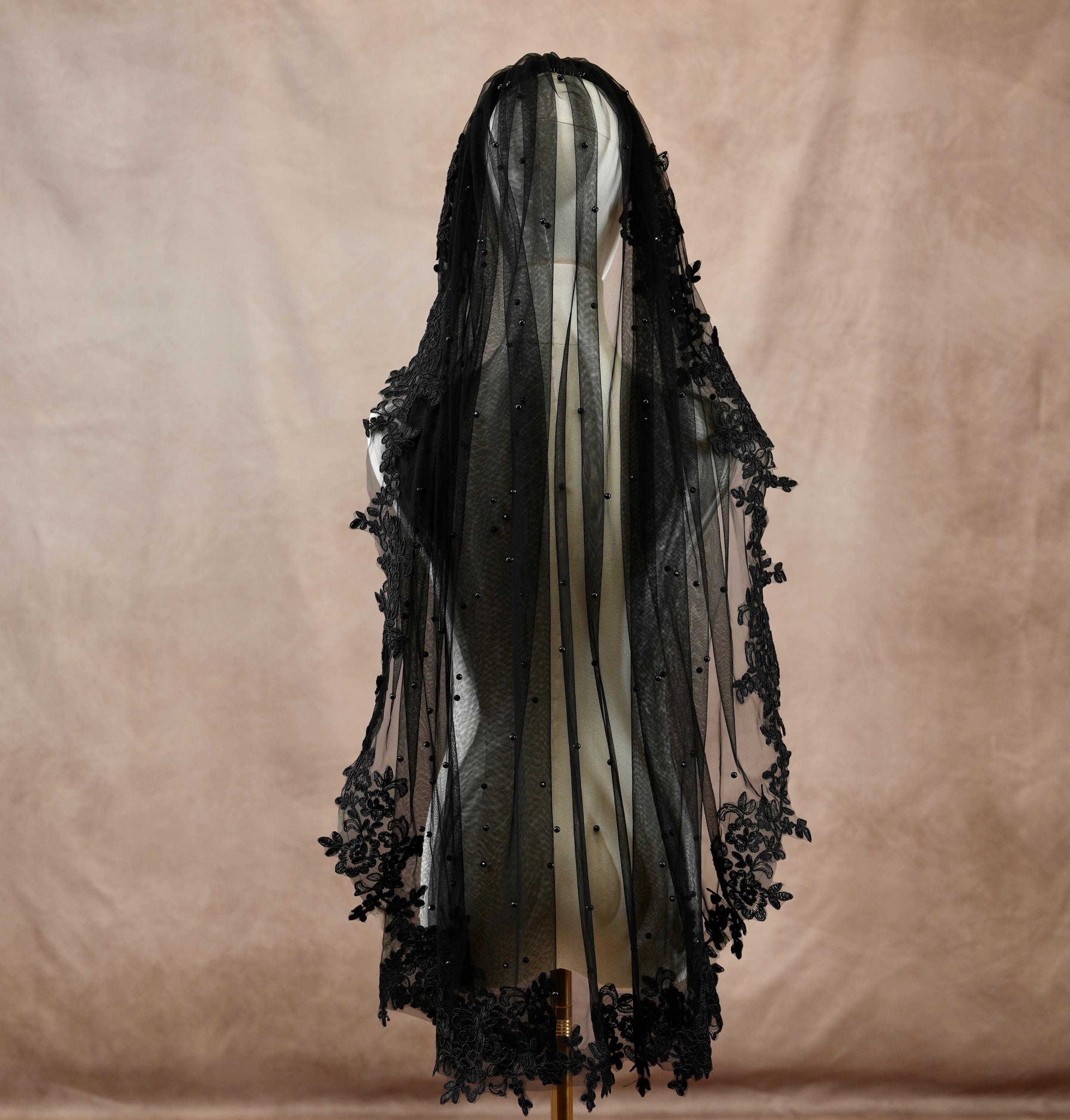 Black Veil Lace Black Wedding Veil Goth Veil Witch Veil 