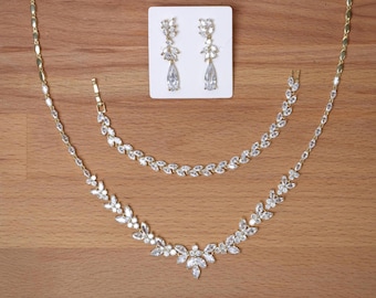 Bridal Jewelry Set Gold Necklace Wedding Earrings Wedding Necklace Wedding Jewelry set Bridal Jewelry Set Bridesmaid Jewelry Prom Necklace