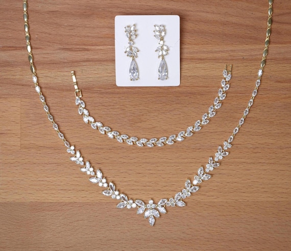 Bridal Jewelry Set Gold Necklace Wedding Earrings Wedding Necklace Wedding Jewelry set Bridal Jewelry Set Bridesmaid Jewelry Prom Necklace