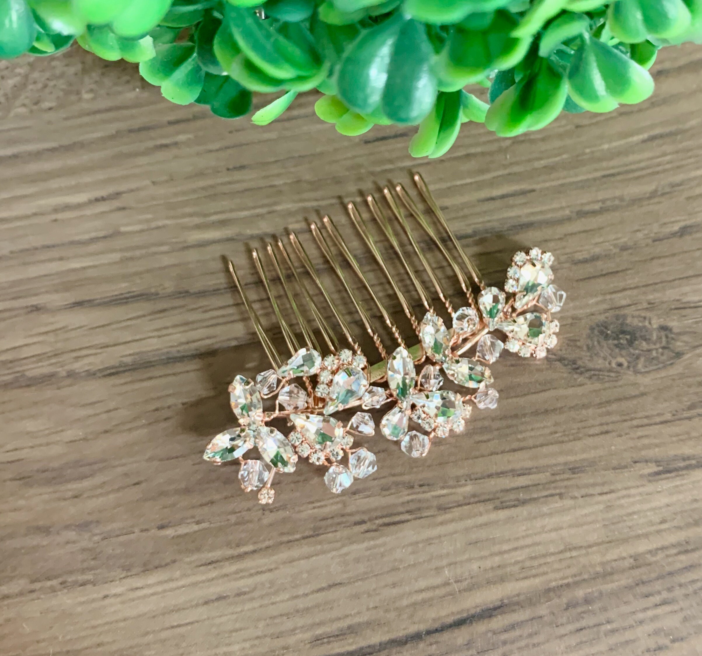 Teyglen Kristall Haarkamm Gold Mit Rot & Grün Strass – Für Hochzeit, Party, Weihnachten