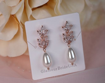 Pearl Bridal Earrings Rose Gold Earrings Pearl Drop Earrings Bridesmaids earrings Rose Gold Wedding Earrings Pearl Bridesmaids jewelry
