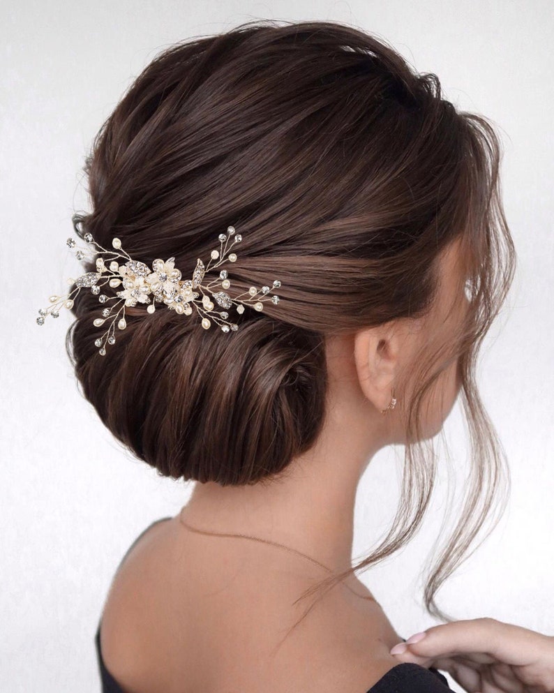 Floral Bridal Hair Piece Floral Wedding Hair Comb Gold Bridal Etsy