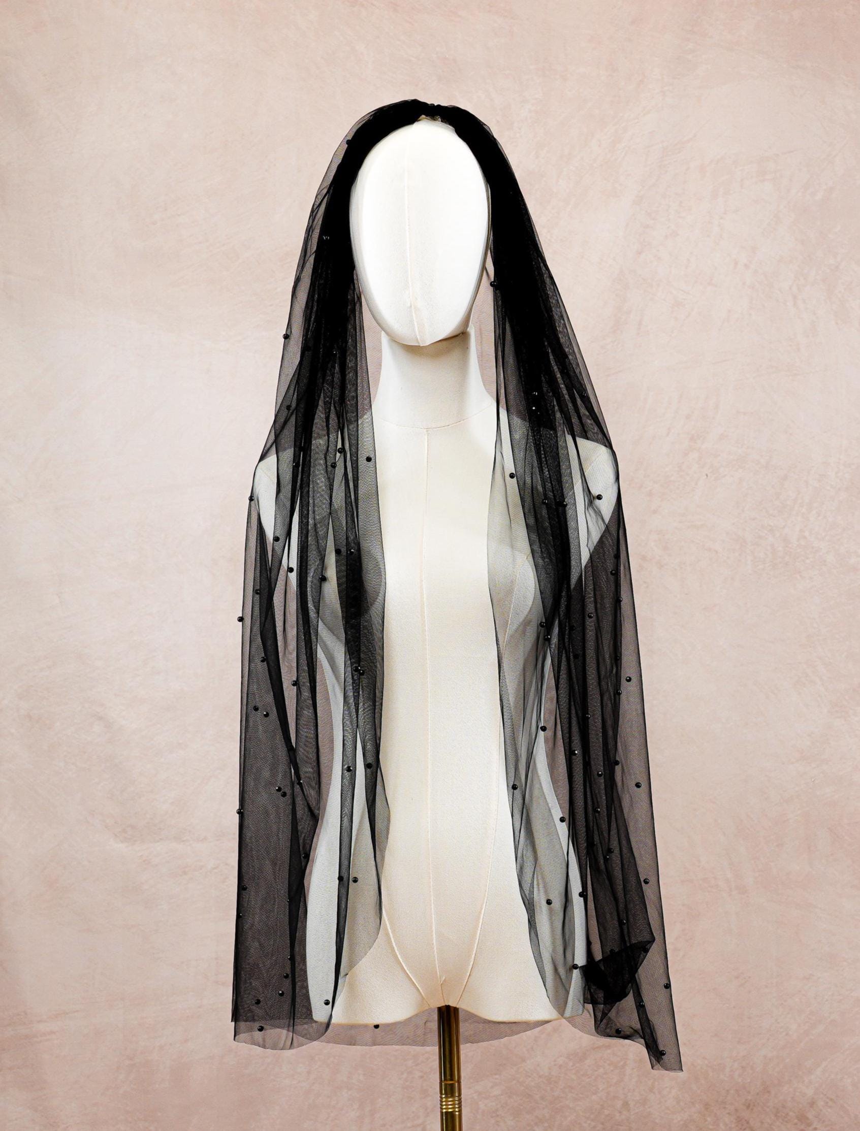 New Handmade Black Wedding Veil Halloween Witch Formal 1 Tier Black Bridal Veil 10ft Long Gothic Sheer Lace  main image 4