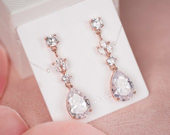 Crystal Earrings Bridal Drop Earrings Crystal Earrings Rose gold Wedding Jewelry Crystal Earrings Silver  Bridesmaids earrings