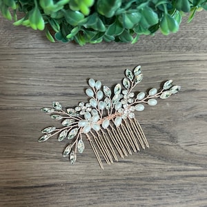 Floral Bridal Hair Comb Rose Gold Wedding Hair Piece Pearl Bridal Hair Accessory Rose gold Hair Comb for Wedding Floral Hair Piece Pink