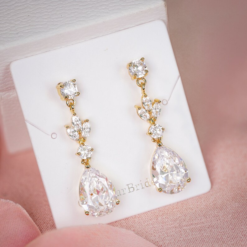 Bridal Earrings Crystal Drop Earrings Gold Crystal Tea drop Earrings Silver Bridal Jewelry Rose Gold bridal earrings Bridesmaids gift image 1