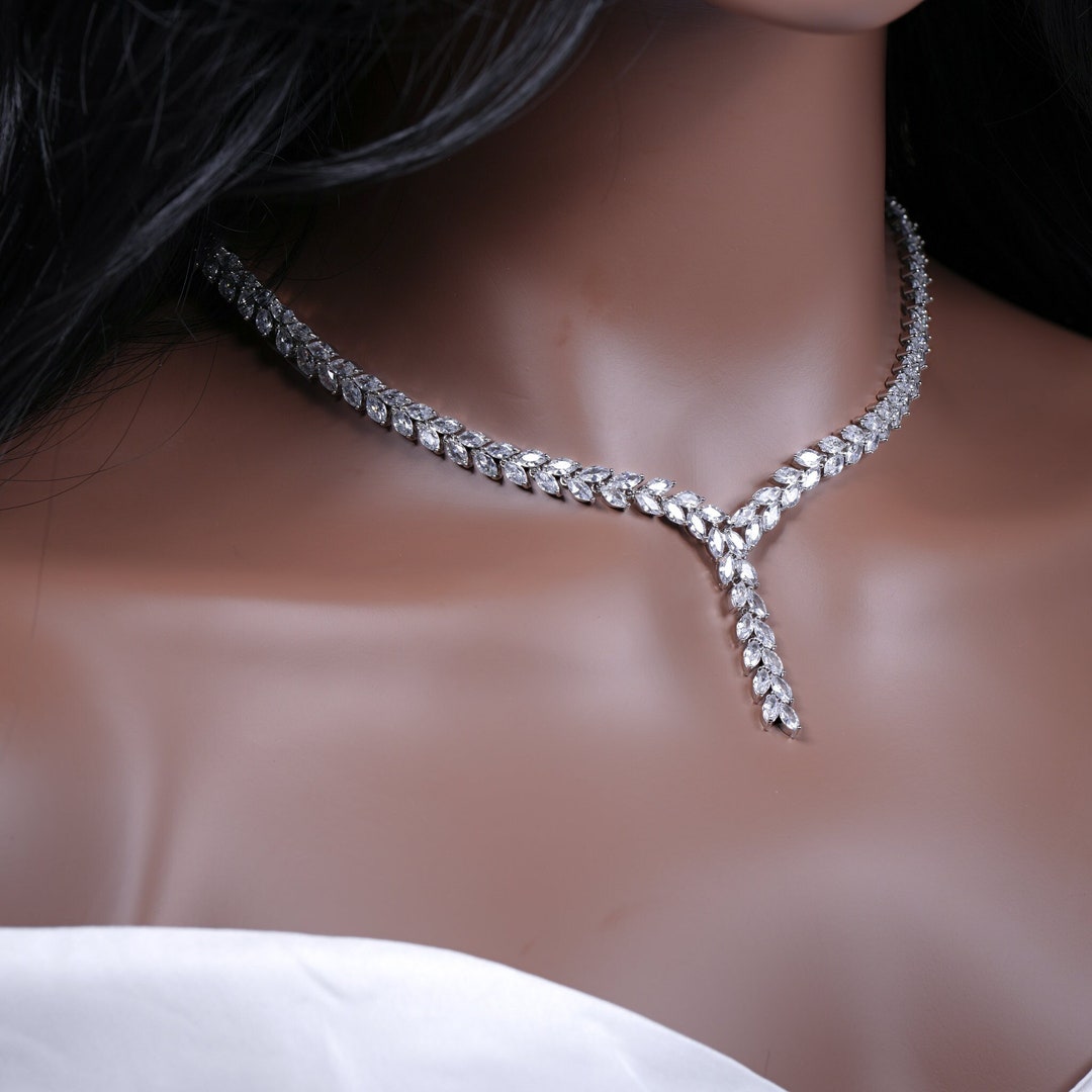 Silver Crystal Formal Draped Necklace