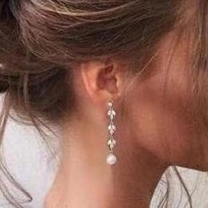 Pearl Earrings Drop Bridal Earrings Silver Wedding Earrings Crystal Pearl Tear drop Earrings Gold Bridal Jewelry Pearl Bridesmaid Earrings