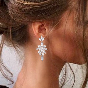 Crystal Bridal Earrings Chandelier Earrings Silver Wedding Jewelry  Crystal Earrings Rose Gold Silver MOB earrings