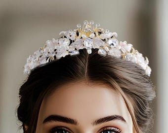 Bridal Tiara Floral Wedding Tiara Flower Bridal Crown Floral Wedding Crown Flower Crown Gold Bridal Tiara Floral Headband