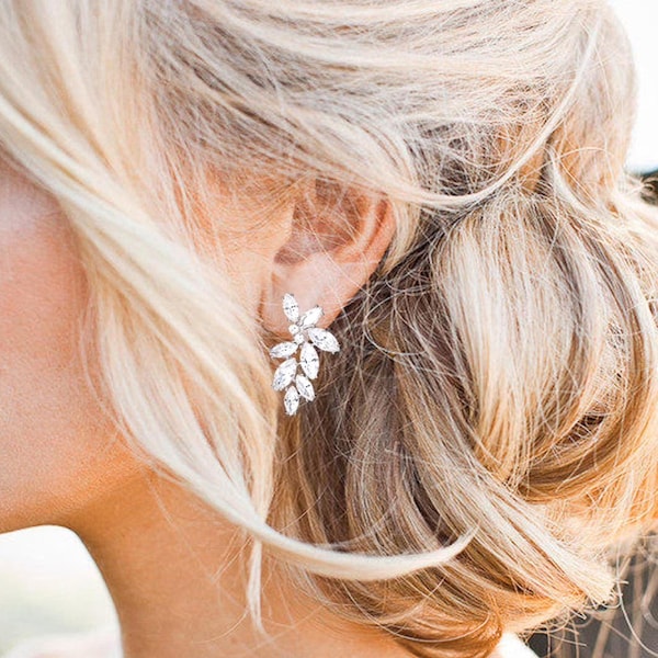 Crystal Bridal Earrings Cluster Studs Wedding Earrings Stud Leaf Earrings Bridal Jewelry set Bridesmaids Earrings Wedding Jewelry Set
