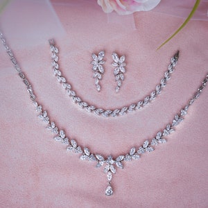 Crystal Bridal Earrings Drop Earrings Rose Gold Wedding Jewelry Crystal leaf Earrings Gold Bridal Jewelry Silver bridal earrings image 5