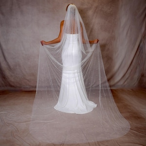 Pearl Veil Cathedral Wedding Veil Fingertip Veil Pearl Veil Soft Veil for Bride Veil with pearls Pearl Cathedral Veil Chapel soft veil