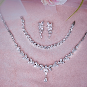 Bridal Necklace set Silver Wedding Jewelry for Bride Silver Bridal Jewelry Crystal Bridal Necklace Set Bridal Jewelry Set image 2