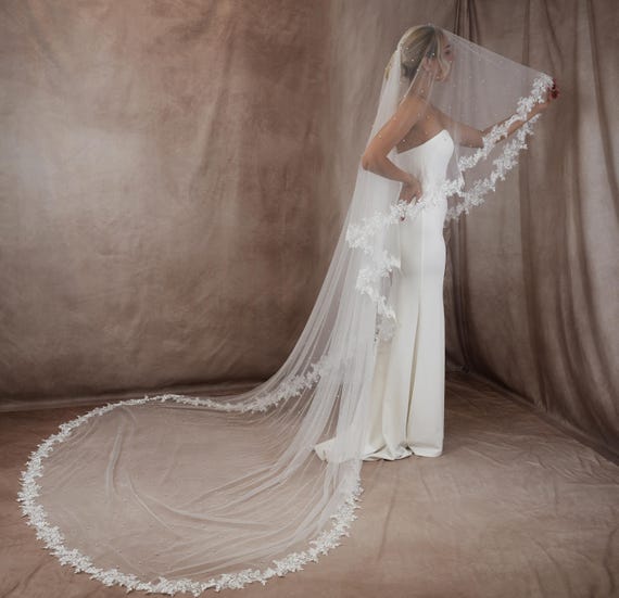Wedding Veil With Blusher Floral Veil With Comb Pearl Veil 