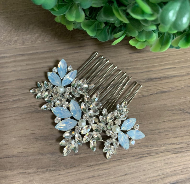 Crystal Wedding Comb Blue Opal Hair Comb Bridal Hair Comb Crystal Wedding Hair Comb Something blue Bridal Hair Accessories Wedding Hair Comb Silver/blue stones