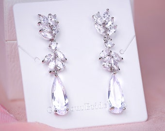 Crystal Earrings Bridesmaids earrings Wedding Earrings Bridal Earrings Rose Gold CZ Crystal Earring Bridal Jewelry