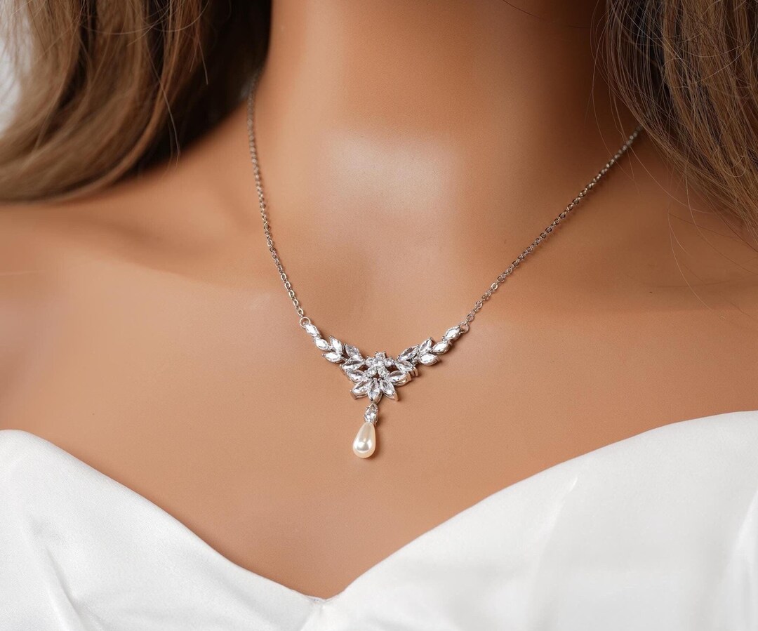 Pearl Necklace Bridal Necklace Set Wedding Pendant Necklace