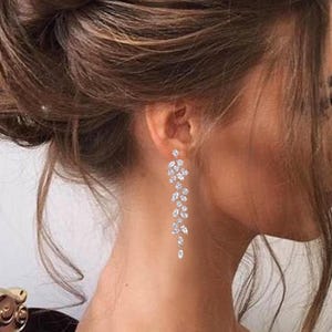 Brautohrringe – Clip-On Brautohrringe – Kristallohrringe in Silber | Nicht durchbohrter Hochzeitsschmuck für Bräute & Brautjungfern