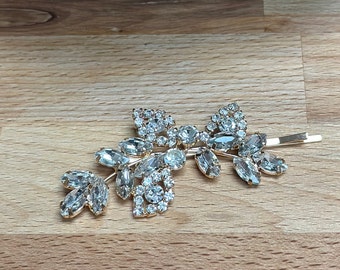 Crystal Hair clip Gold Small Wedding Hair piece Bridesmaids Hair Accessory Floral Crystal Wedding Hair Accessory Leaf Hair Accessory