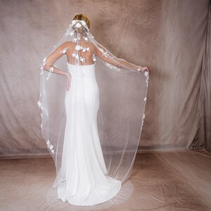 Floral Veil, Ivory Lace Wedding Veil, Fingertip, Chapel and Cathedral image 5
