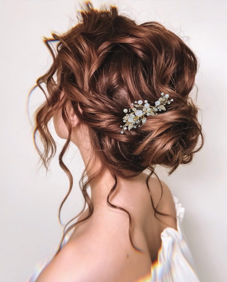 Floral Hair Comb Bridal Hair Accessory Gold Pearl Hair Comb for Wedding Hair Accessory for bride Bridesmaid hair accessory image 10