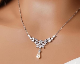 Pearl Necklace Bridal Necklace Set Wedding Pendant necklace teardrop pearl necklace bridesmaids jewelry pearl wedding jewelry