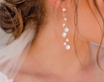 Pearl Earrings Dangle Bridal Earrings Pearl Wedding Earrings Long Pearl Earrings Gold Bridal Jewelry Dangle Pearl Earrings