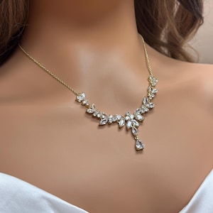 Collana con sfondo, gioielli da sposa in oro per la sposa, gioielli da sposa in oro, collana con sfondo in cristallo per la sposa, set di gioielli da sposa